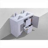 KubeBath Dolce 48″ Double Sink High Gloss White Modern Bathroom Vanity with White Quartz Countertop AD648DGW