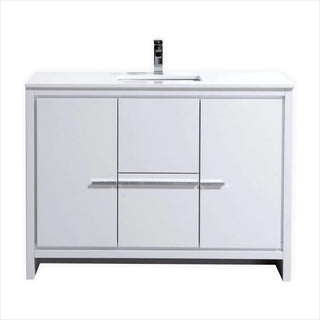 KubeBath Dolce 48″ High Gloss White Modern Bathroom Vanity with White Quartz Countertop AD648SGW