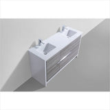 KubeBath Dolce 60″ Double Sink Ash Gray Modern Bathroom Vanity with White Quartz Countertop AD660DHG