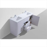 KubeBath Dolce 60″ Double Sink High Gloss White Modern Bathroom Vanity with White Quartz Countertop AD660DGW