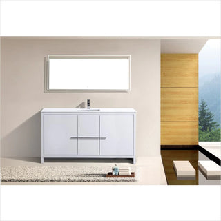KubeBath Dolce 60″ High Gloss White Modern Bathroom Vanity with White Quartz Countertop AD660SGW