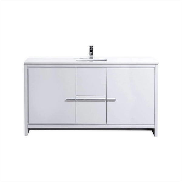 KubeBath Dolce 60″ High Gloss White Modern Bathroom Vanity with White Quartz Countertop AD660SGW