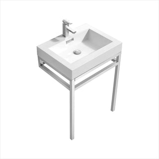 KubeBath Haus 24" Stainless Steel Console with White Acrylic Sink Chrome CH24