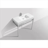 KubeBath Haus 36" Stainless Steel Console with White Acrylic Sink Chrome CH36