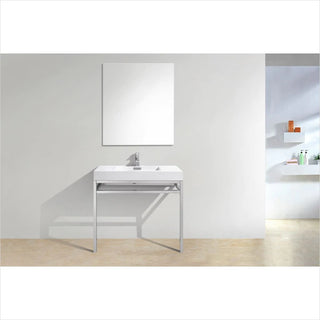 KubeBath Haus 36" Stainless Steel Console with White Acrylic Sink Chrome CH36
