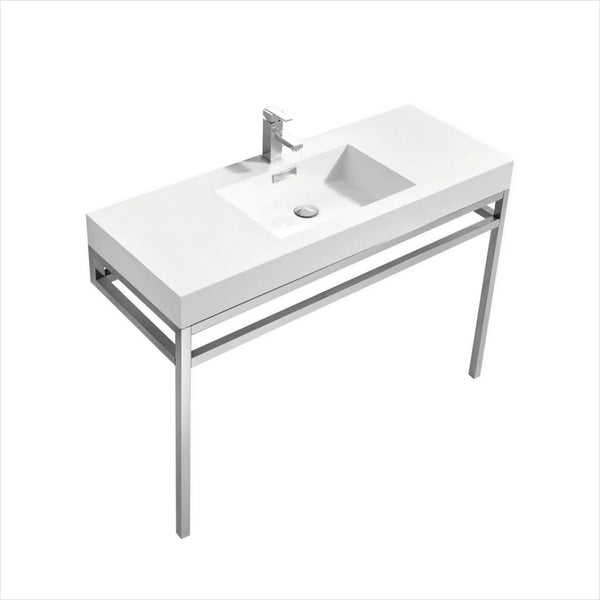 KubeBath Haus 48" Stainless Steel Console with White Acrylic Sink Chrome CH48