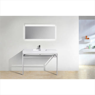 KubeBath Haus 48" Stainless Steel Console with White Acrylic Sink Chrome CH48