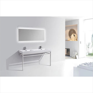 KubeBath Haus 60" Double Sink Stainless Steel Console with White Acrylic Sink Chrome CH60D