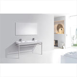 KubeBath Haus 60" Double Sink Stainless Steel Console with White Acrylic Sink Chrome CH60D