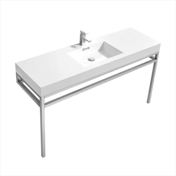 KubeBath Haus 60" Single Sink Stainless Steel Console with White Acrylic Sink Chrome CH60S