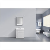 KubeBath Milano 30" High Gloss White Modern Bathroom Vanity KFM30-GW