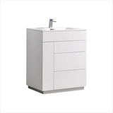 KubeBath Milano 30" High Gloss White Modern Bathroom Vanity KFM30-GW