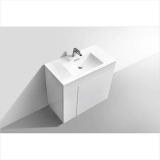 KubeBath Milano 36" High Glossy White Modern Bathroom Vanity KFM36-GW