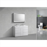 KubeBath Milano 48" Double Sink High Glossy White Modern Bathroom Vanity KFM48D-GW