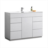 KubeBath Milano 48" Single Sink High Glossy White Modern Bathroom Vanity KFM48S-GW