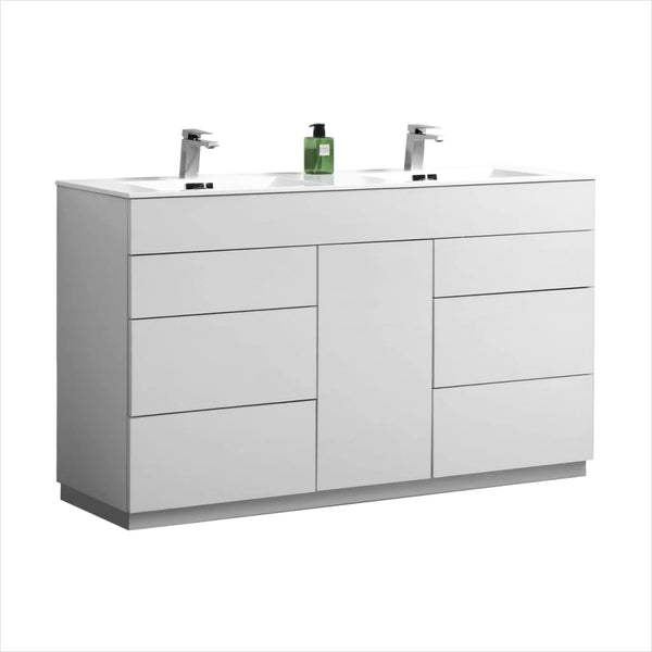 KubeBath Milano 60" Double Sink High Glossy White Modern Bathroom Vanity KFM60D-GW