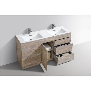 KubeBath Milano 60"Double Sink Nature Wood Modern Bathroom Vanity KFM60D-NW