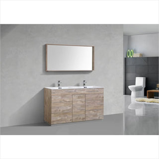 KubeBath Milano 60"Double Sink Nature Wood Modern Bathroom Vanity KFM60D-NW