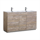 KubeBath Milano 60"Double Sink Nature Wood Modern Bathroom Vanity KFM60D-NW