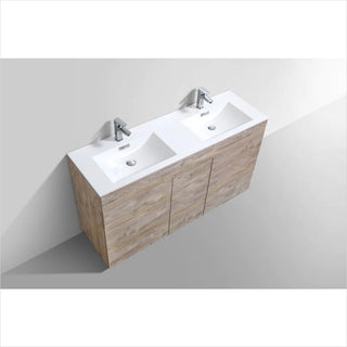 KubeBath Milano 60"Double Sink Nature Wood Modern Bathroom Vanity KFM60D-NW