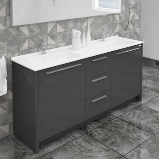 Casa Mare Nona 60" Glossy Gray Modern Double Sink Freestanding Bathroom Vanity and Sink Combo