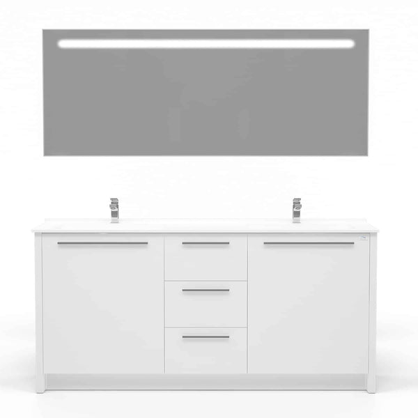 Casa Mare Nona 71" Glossy White Modern Double Sink Freestanding Bathroom Vanity and Sink Combo