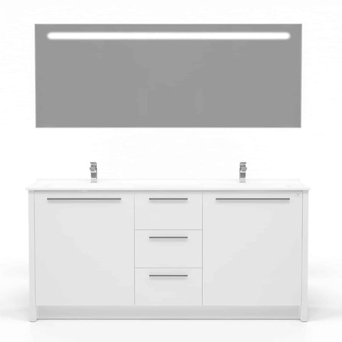 Casa Mare Nona 71" Glossy White Modern Double Sink Freestanding Bathroom Vanity and Sink Combo
