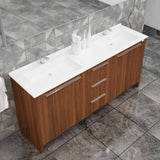 Casa Mare Nona 71" Matte Walnut Double Sink Freestanding Bathroom Vanity and Sink Combo